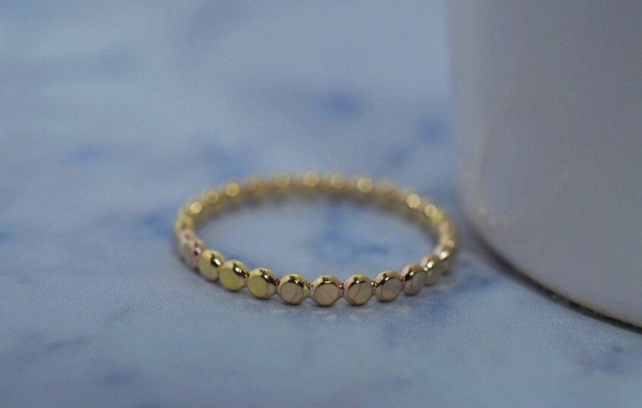 10K Solid Gold Bead Ring: Dainty Handmade Stacking Ring