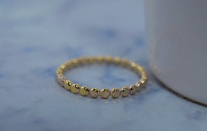 10K Solid Gold Bead Ring: Dainty Handmade Stacking Ring