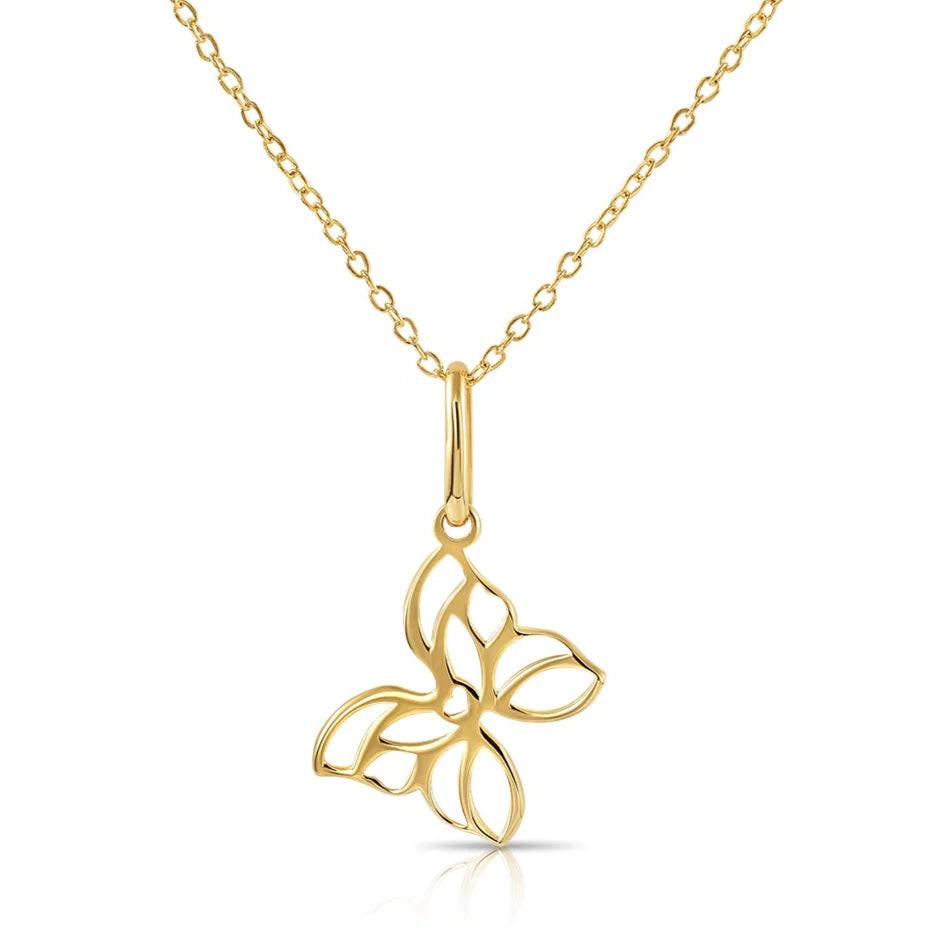 Gorgeous 14K Yellow Gold Butterfly Pendant Necklace - 18" Adjustable Chain.