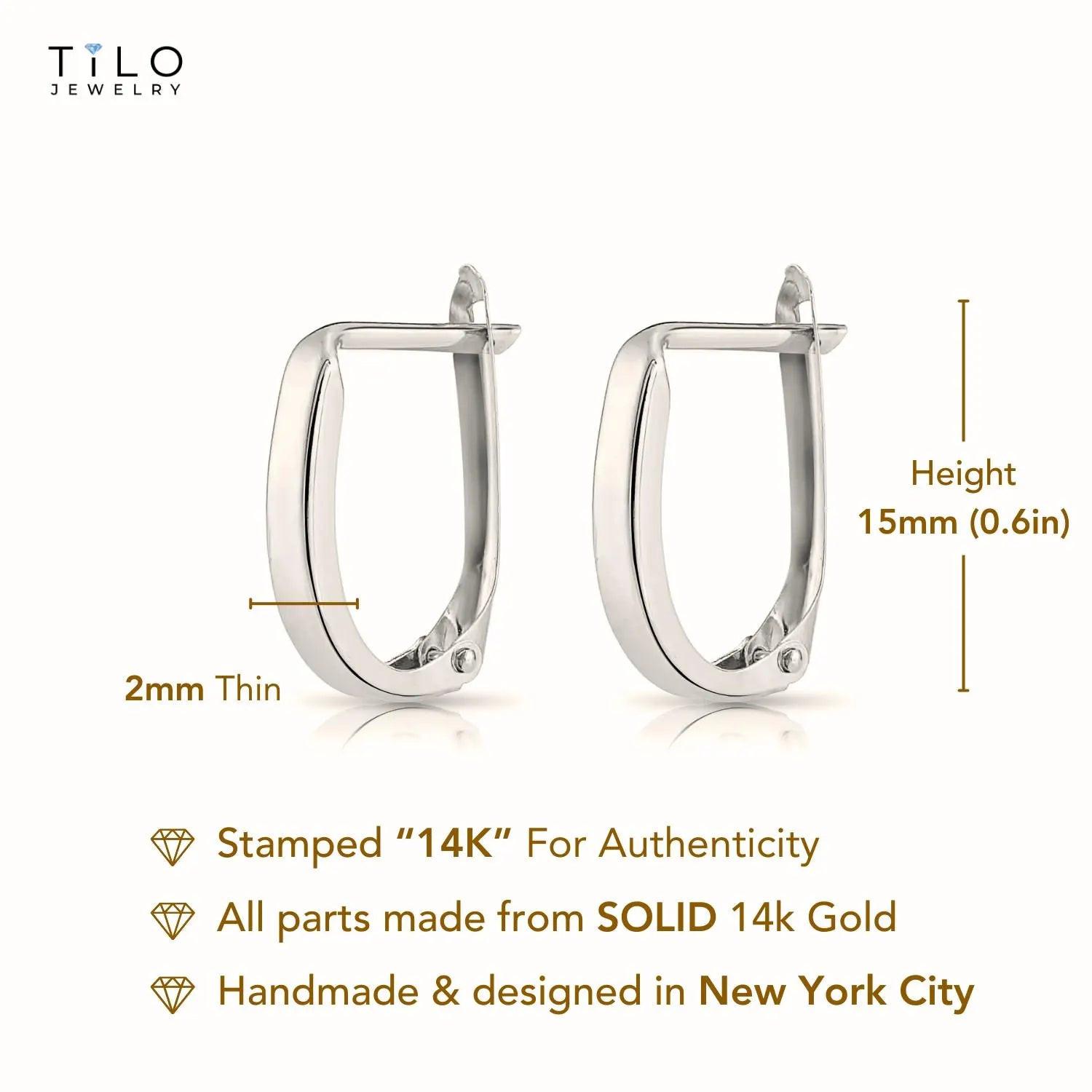 Stunning Handmade 14K White Gold Shiny Oval Huggie Hoop Earrings.