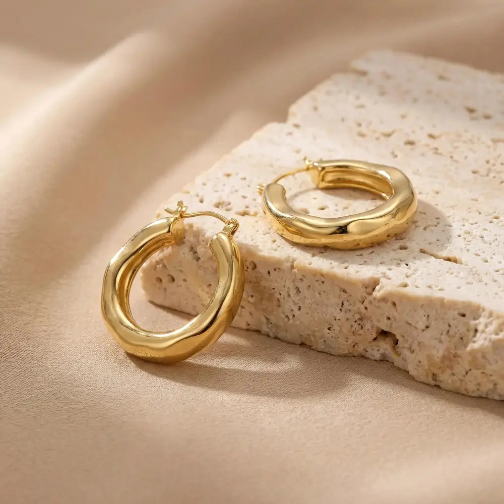 18K Gold Filled Chunky Hoop Earrings, Thick Gold Hoops, Minimalist Statement Earrings, Bold Gold Jewelry, Trendy Gift for Her