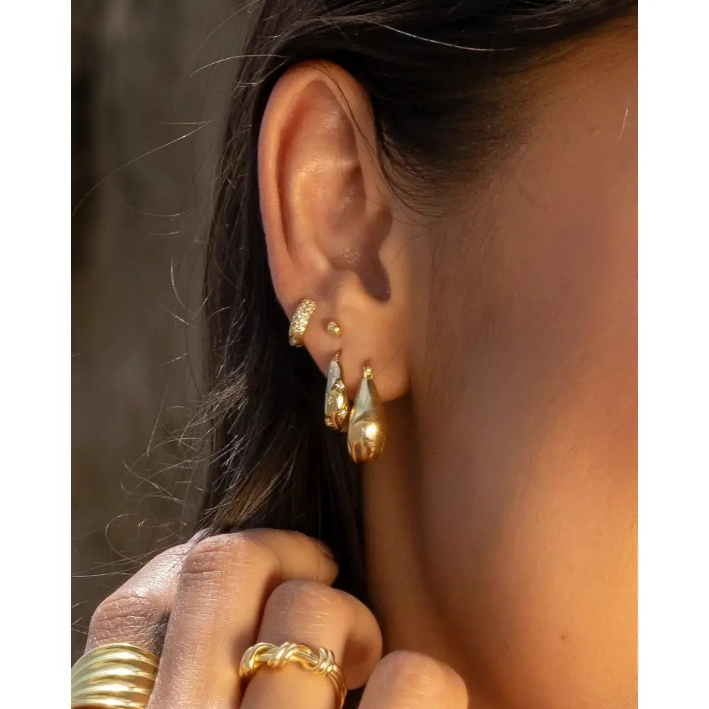 18K Gold Starburst Dome Huggie Earrings - Water Resistant & Hypoallergenic, Designed in LA.