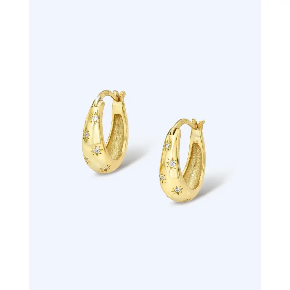 18K Gold Starburst Dome Huggie Earrings - Water Resistant & Hypoallergenic, Designed in LA.