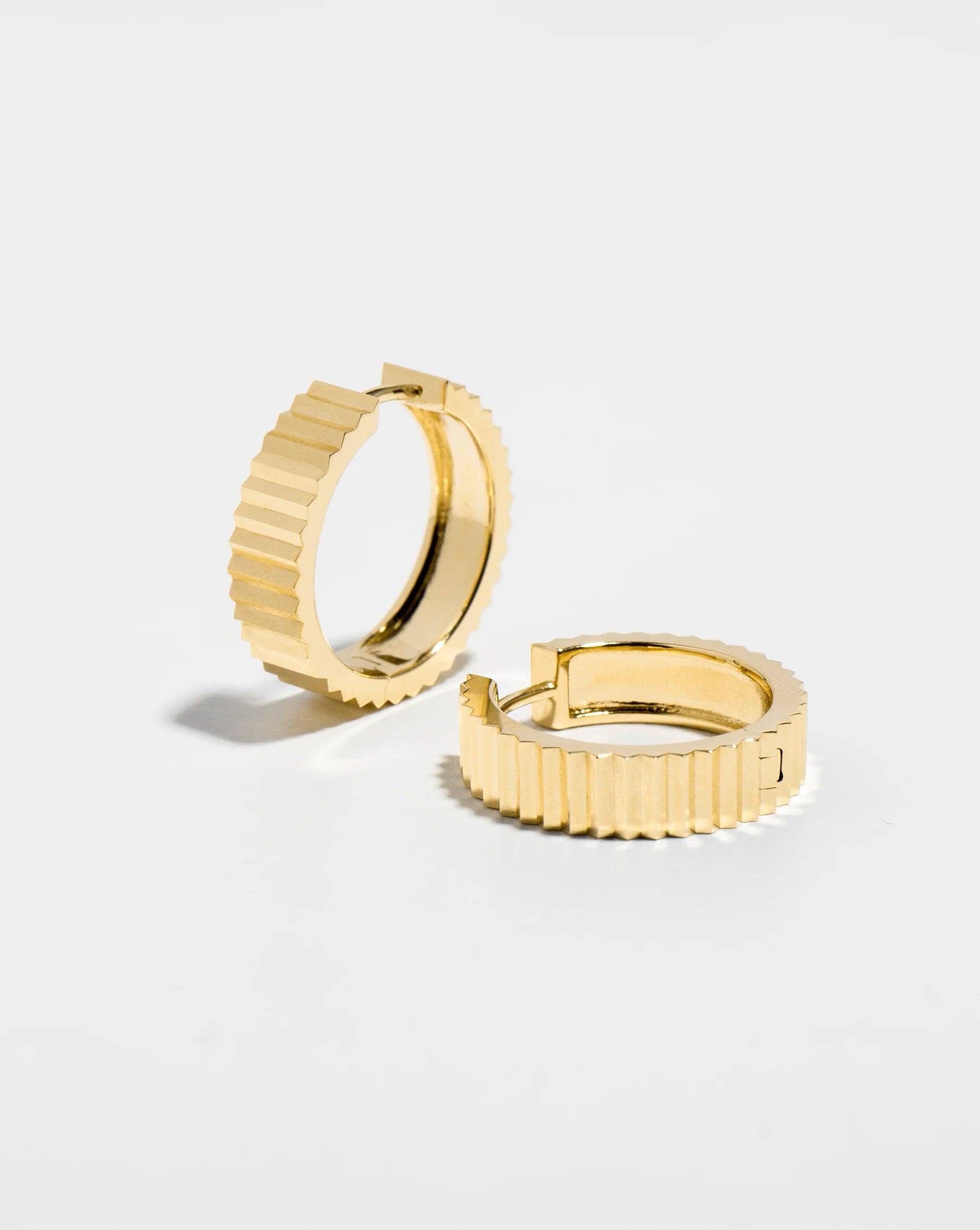 Elegant Wide Gold Fluted Hoop Earrings.