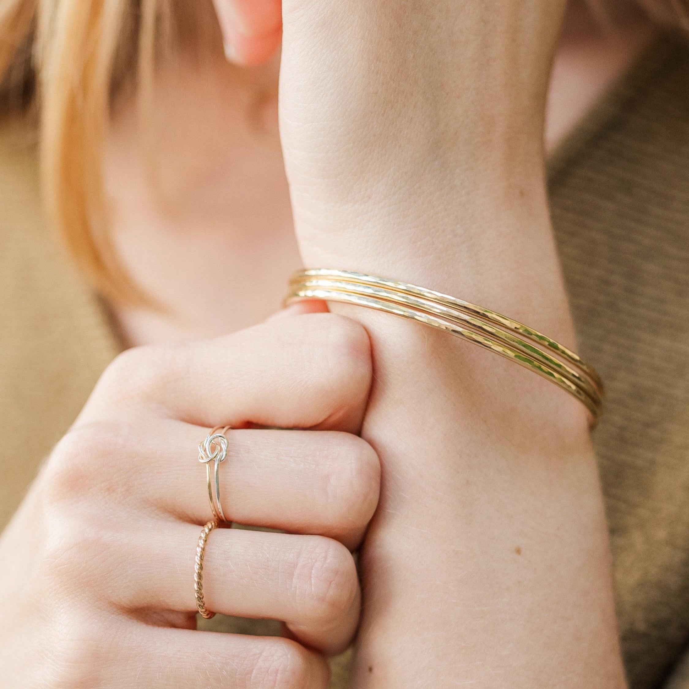 Elegant Trio of Thick Gold Bangles | 14K Gold Filled Hammered Bracelets | Perfect Gift for Every Occasion.