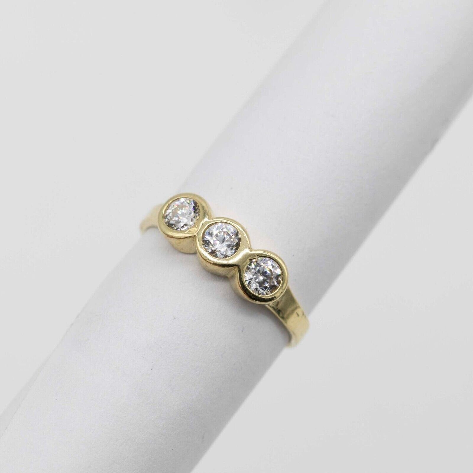 Kids Three-Stone CZ Pinky Ring Real 10K Yellow Gold Size 3