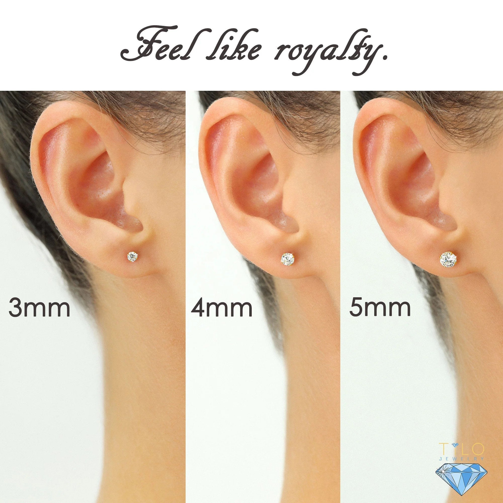 10K Yellow Gold Classic Solitaire Stud Earrings with Pushbacks