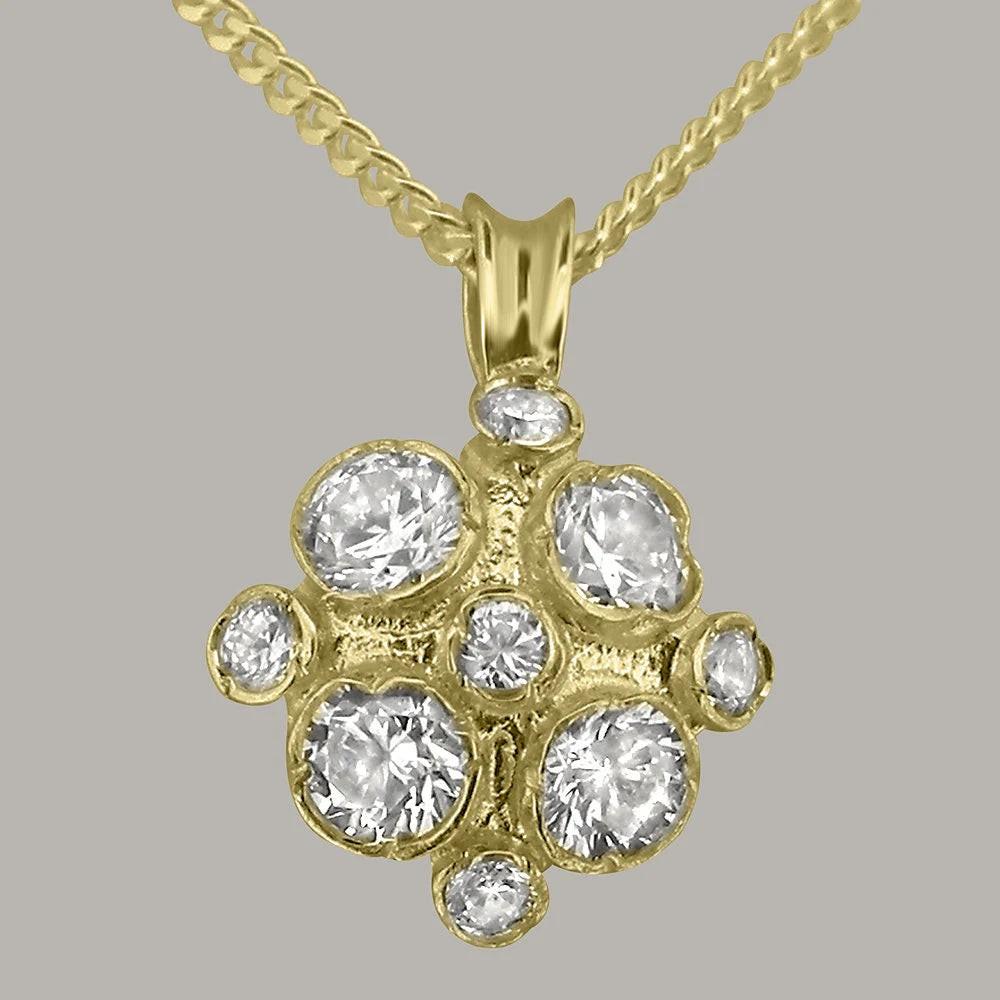 Elegant Vintage Yellow Gold Diamond Pendant - Customizable Luxury in 9K, 10K, 14K, 18K Gold or Platinum for Women.