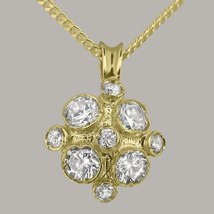 Elegant Vintage Yellow Gold Diamond Pendant - Customizable Luxury in 9K, 10K, 14K, 18K Gold or Platinum for Women.
