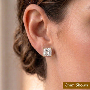 Stunning 14K Yellow Gold Square Zirconia Stud Earrings with Secure Butterfly Pushbacks - Unisex Style.