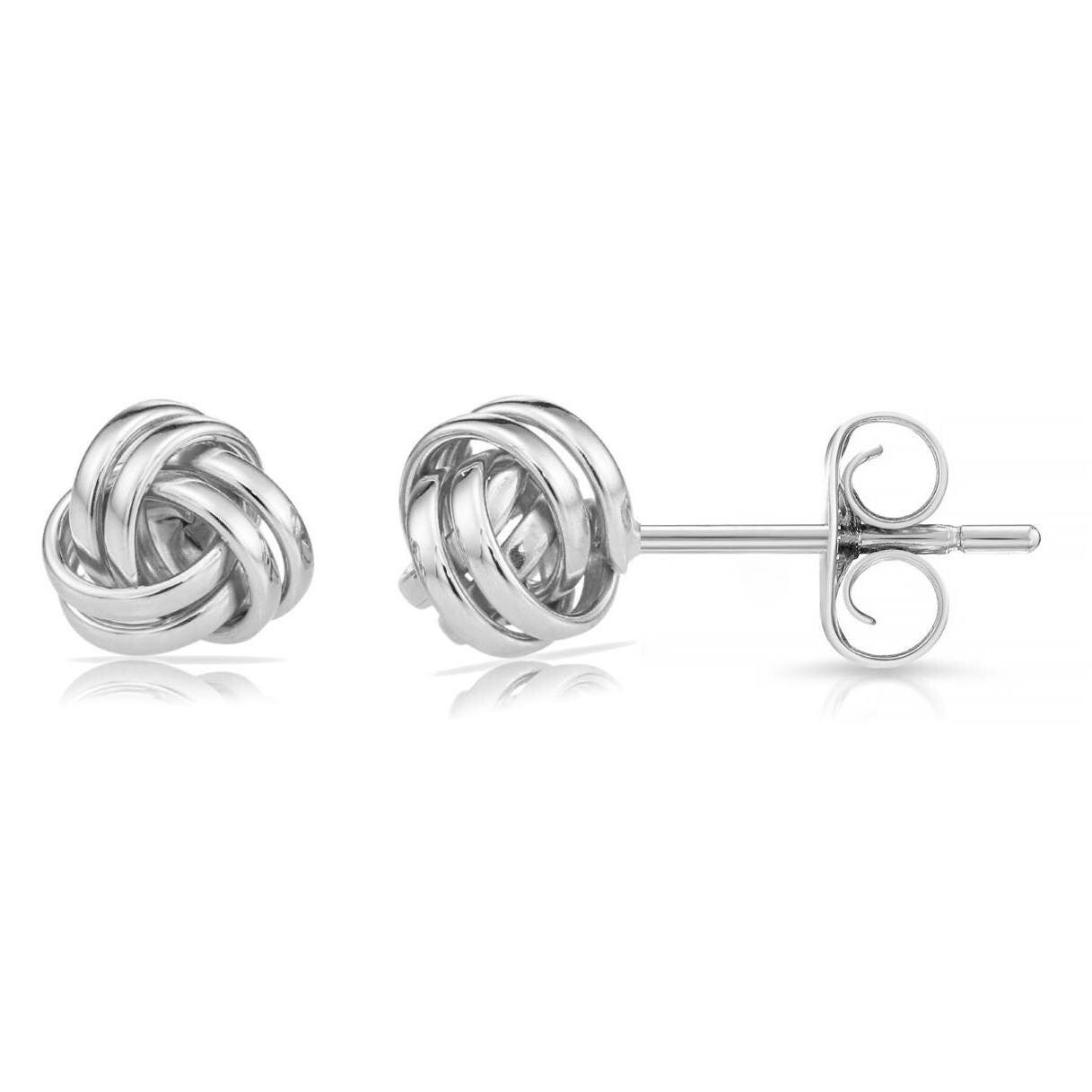14K Solid Gold Love Knot Stud Earrings - 7mm Polished Design for Love and Unity.