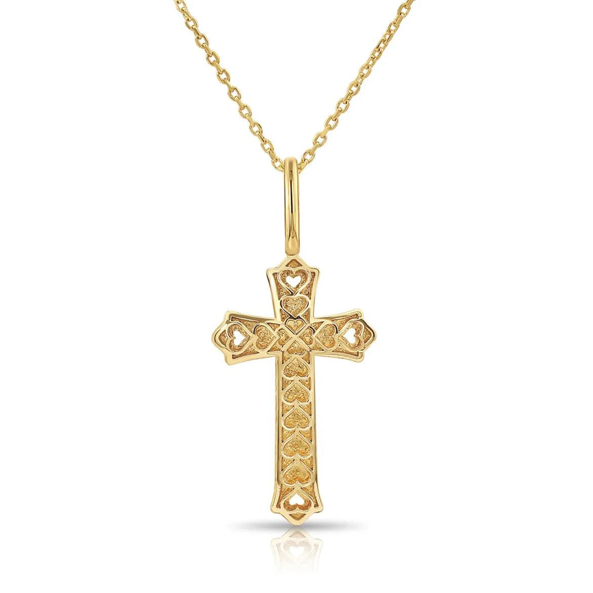 14K Yellow Gold Classic Cross Pendant Necklace - Timeless Elegance for Every Occasion.