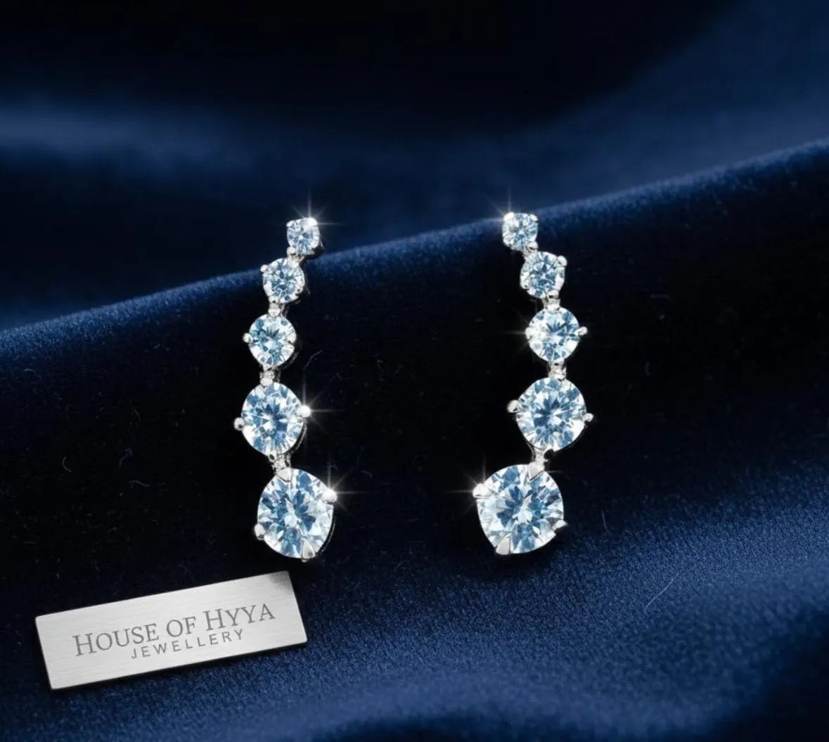 Sterling Silver Sapphire Blue CZ Ear Climbers, 18Mm
