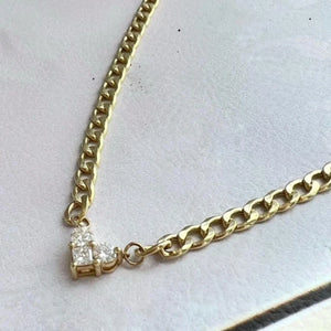 Gold Choker Necklace with Heart Shape Diamond Pendant, Three Lab Grown Diamonds Became into a Beautiful Heart Pendant in 14K Yellow Gold
