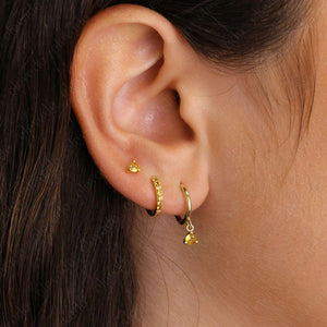 Diamond Birthstone Dangle Hoop Earring • 18K Gold Plated Sterling Silver