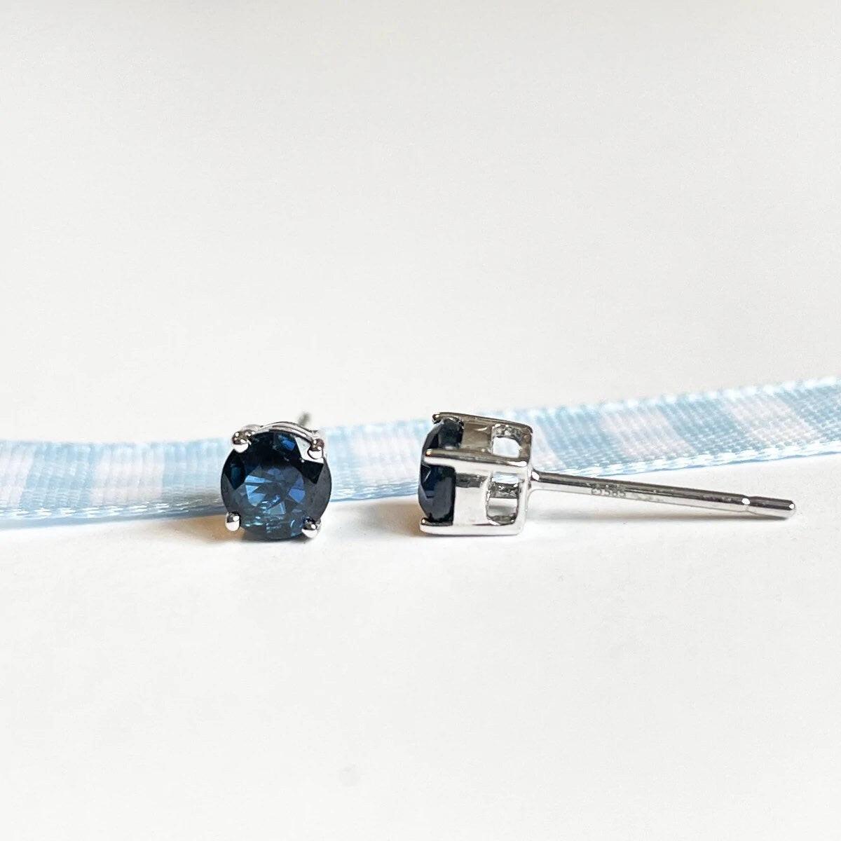 Stunning 14K Solid Gold Sapphire Stud Earrings - Genuine Round Blue Gemstones for Women.