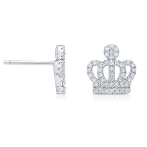 Elegant CZ Royal Crown Sterling Silver Stud Earrings.