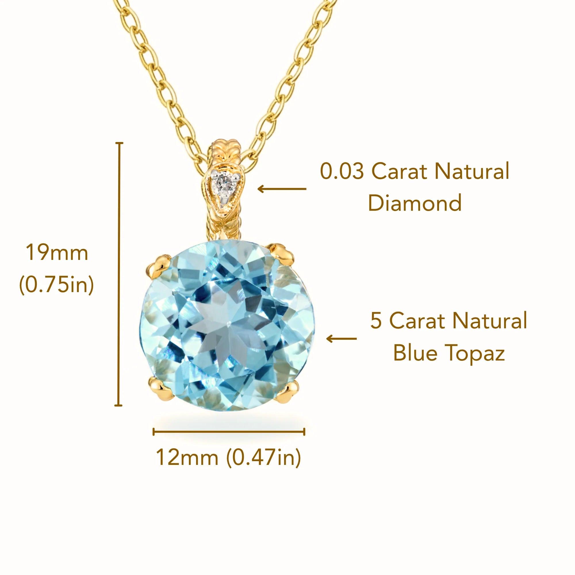 Stunning 14K Yellow Gold Sky Blue Topaz and Diamond Pendant.