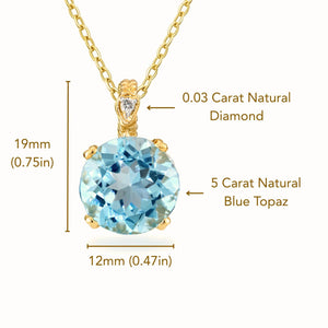 Stunning 14K Yellow Gold Sky Blue Topaz and Diamond Pendant.