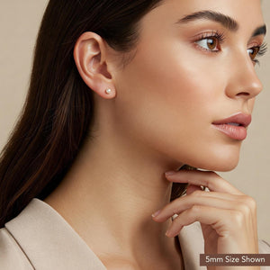 Lustrous 14K Gold Round White Freshwater Pearl Bridal Stud Earrings - Classic Gift for Her in 5mm, 6mm, 6.5mm, & 7mm.