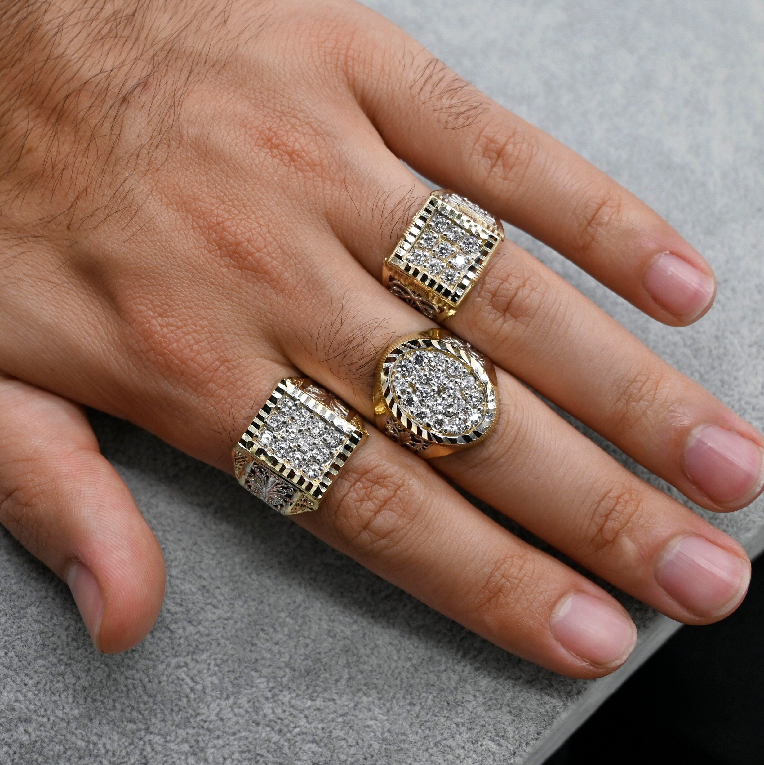 Real 10K Solid Gold Men'S Ring CZ Stone Real Solid 10K Yellow Gold Large Men'S Ring | All Sizes | 10K Solid round Gold Ring