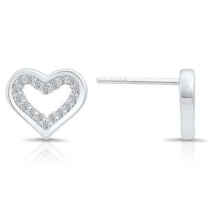 Stunning CZ Open Heart Sterling Silver Stud Earrings.