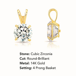 Timeless 14K Yellow Gold Classic Solitaire Pendant Necklace.