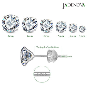 925 Sterling Silver Clear round Cubic Zirconia Stud Earrings 4 Prong Setting 3Mm 4Mm 5Mm 6Mm 7Mm 8Mm Tiny Large CZ Earrings