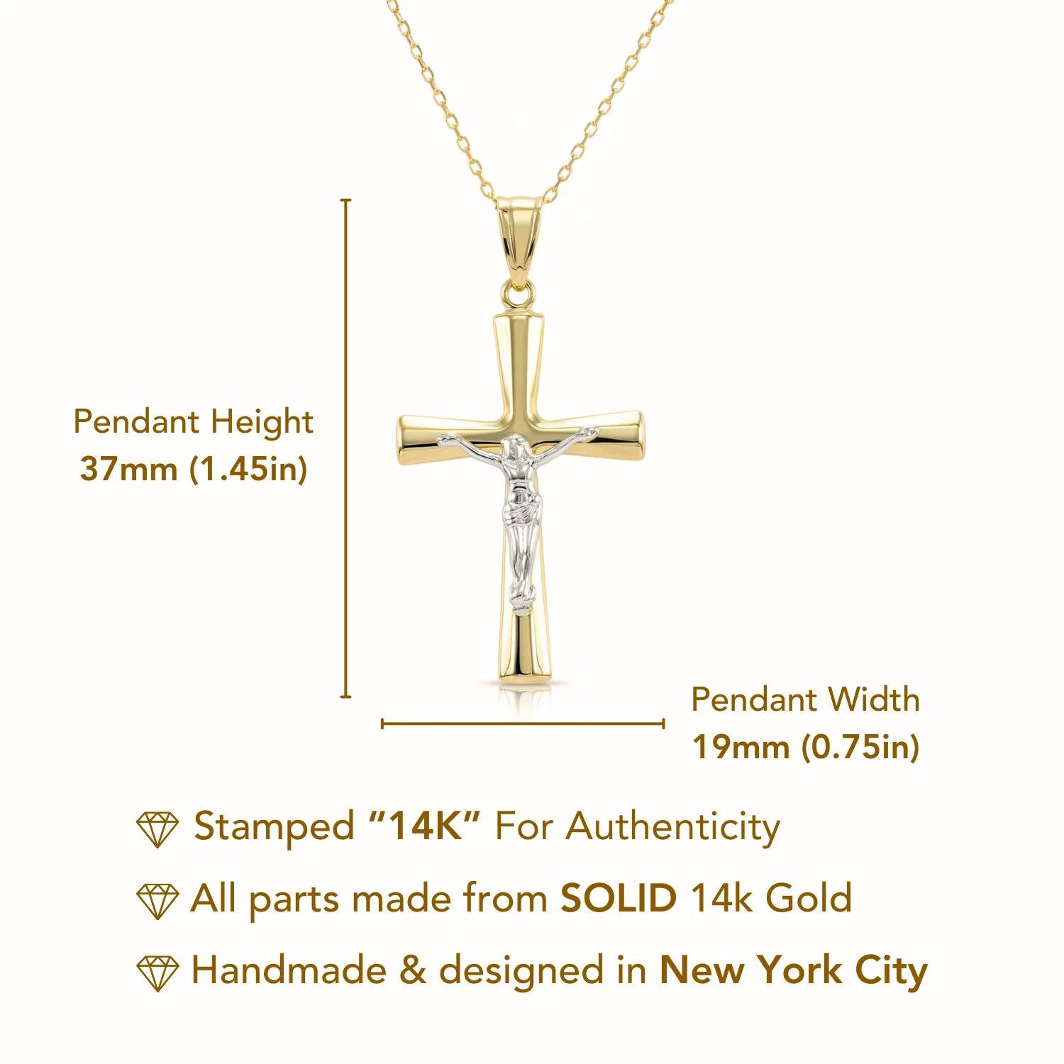 Stunning 14K Two-Tone Gold Jesus Crucifix Pendant Necklace with 18" Cable Chain.