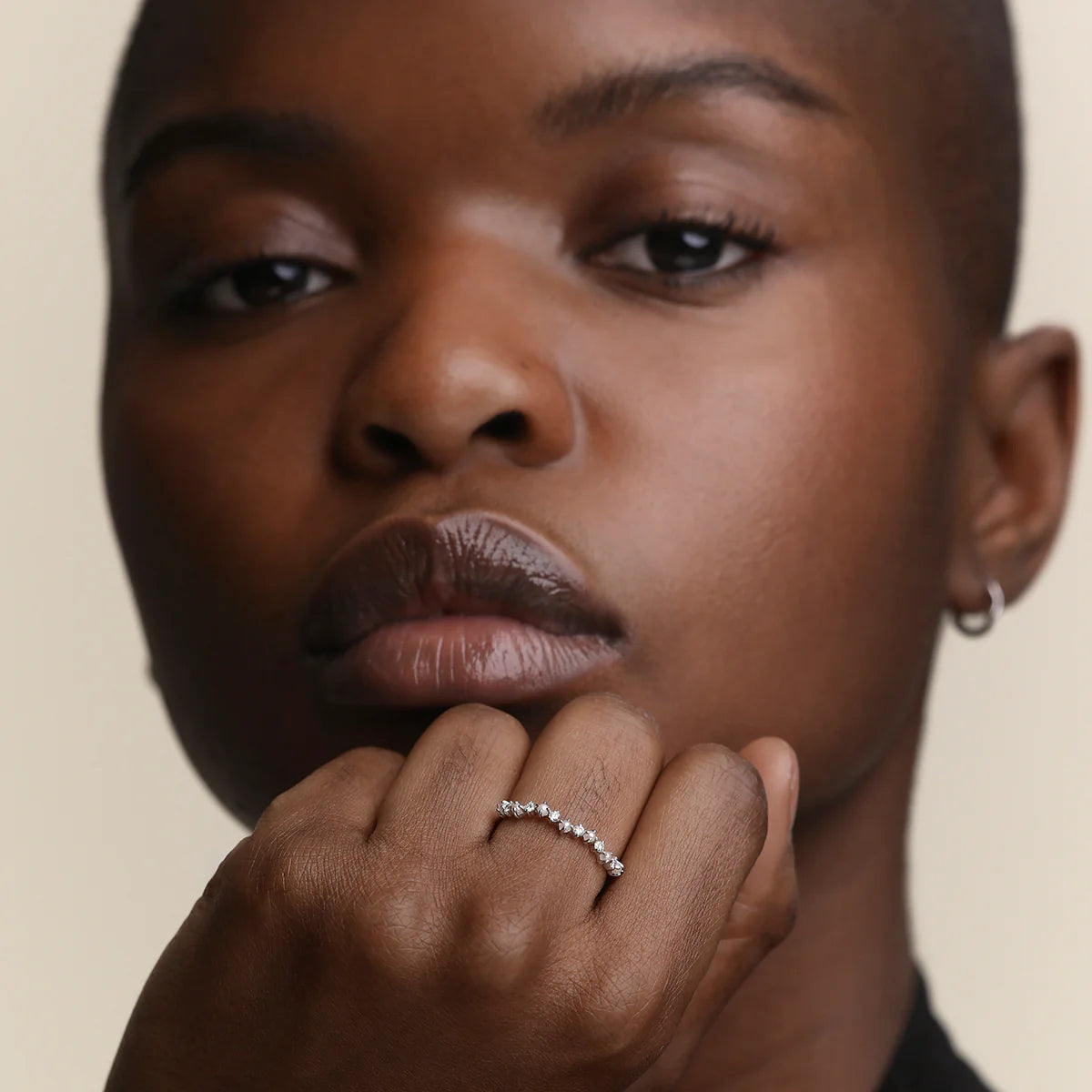 Diamond & Pearl Scalloped Ring in Solid White Gold