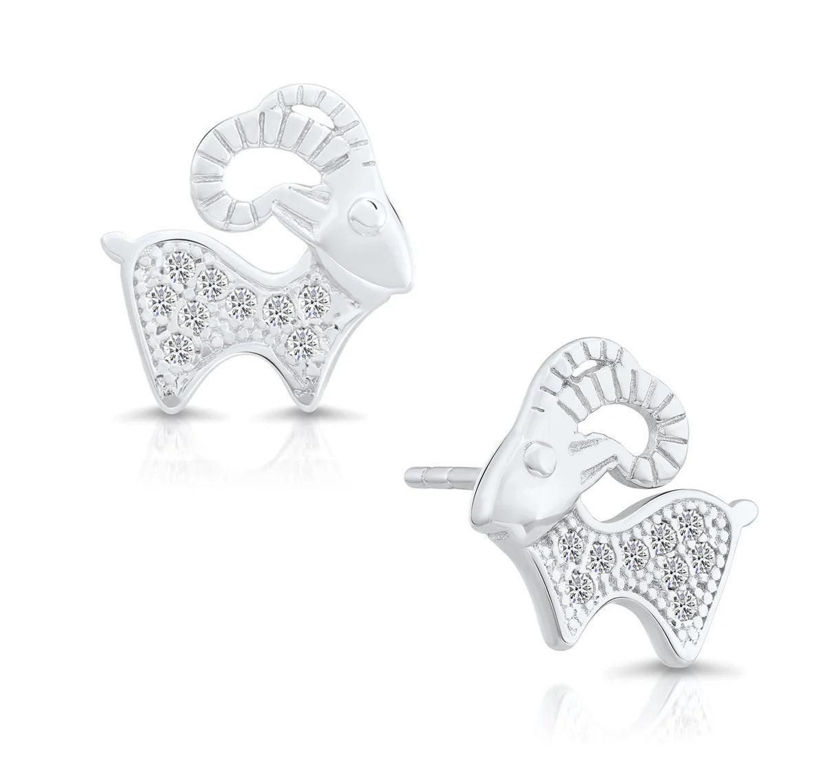 Sterling Silver GOAT CZ Goat Stud Earrings - Unique and Stylish Gift!.