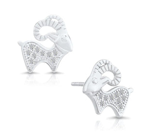 Sterling Silver GOAT CZ Goat Stud Earrings - Unique and Stylish Gift!.