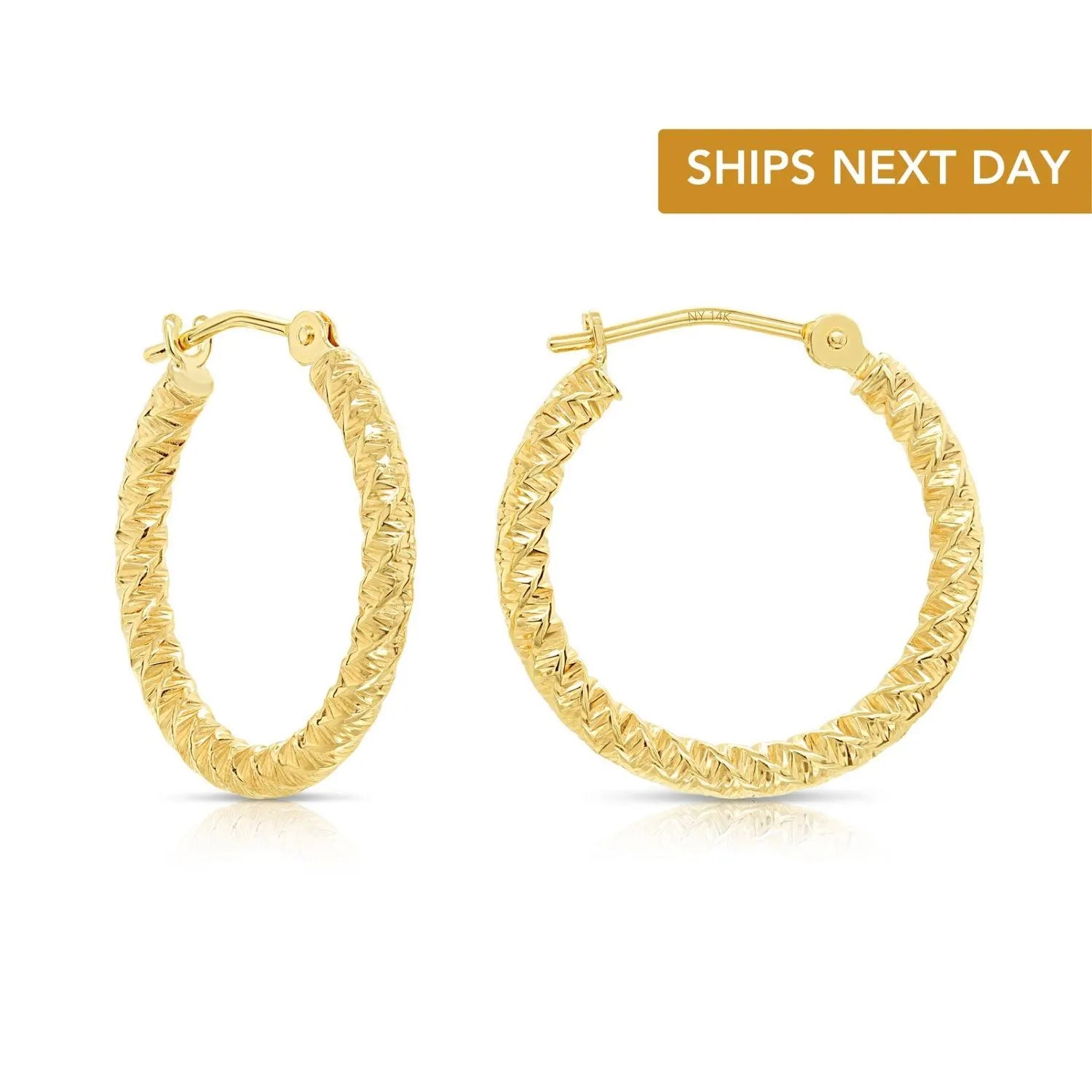 14K Yellow Gold Hoops with Spiral Diamond Cuts, the Twist Collection, 18Mm, 20Mm, 25Mm, 30Mm, Gifts for Her, Made by TILO Jewelry