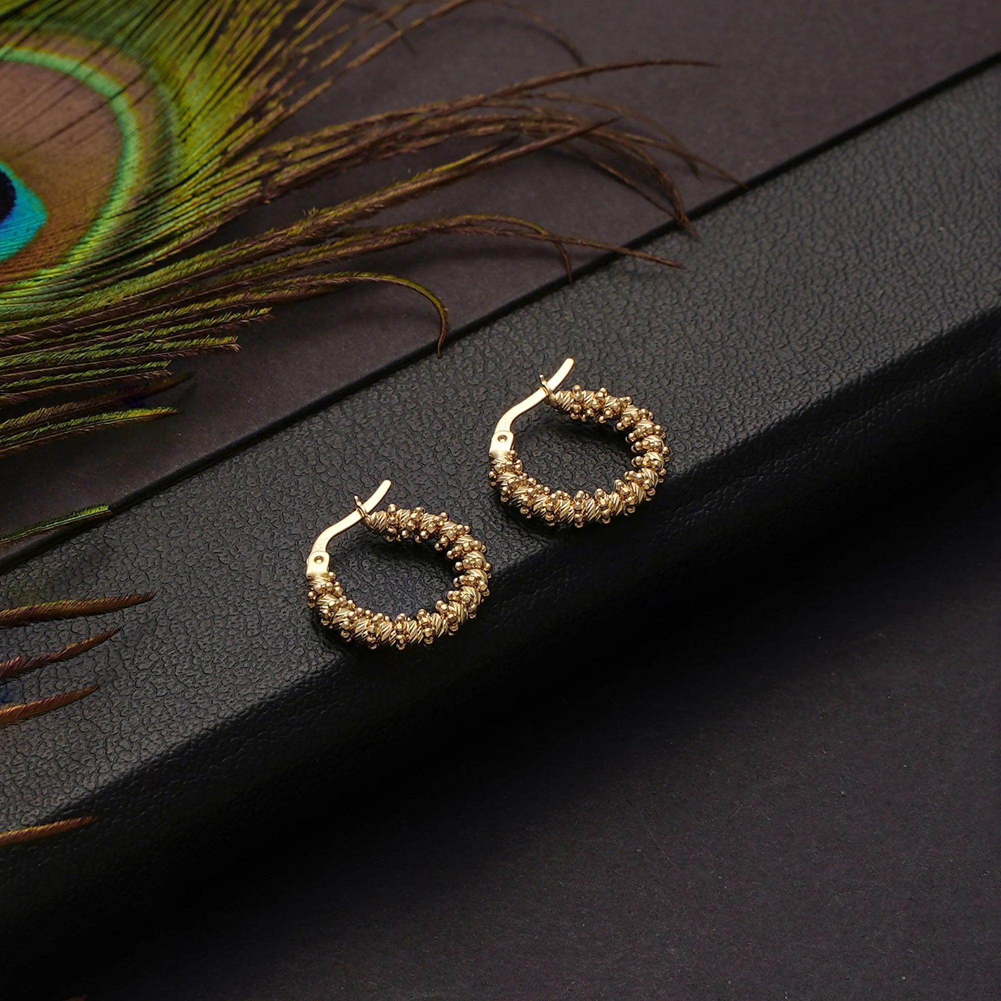 14K Solid Yellow Gold Minimalist Dainty Dorica Beaded Ball Huggie Hoop Earrings - Perfect Gift for Her!.