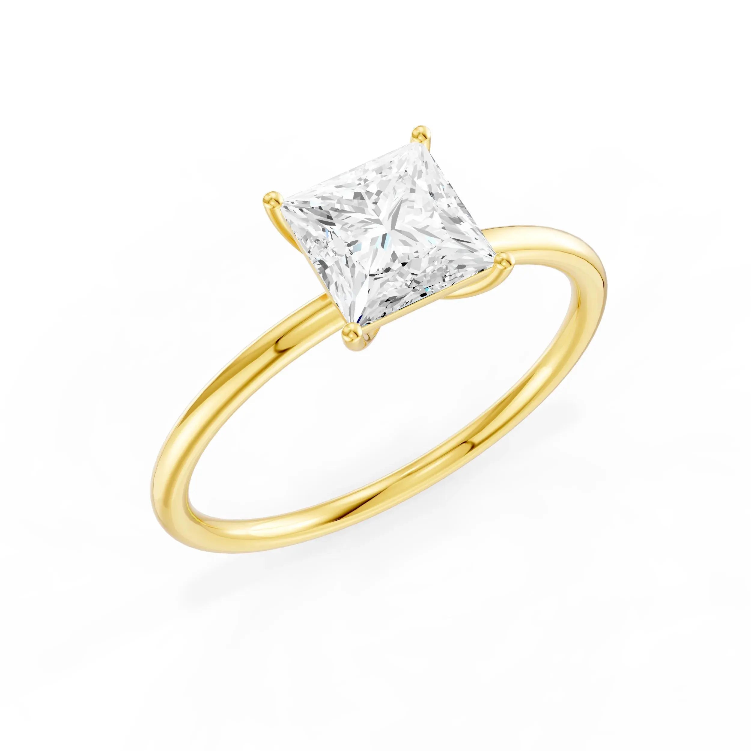 Stunning 10K Yellow Gold Princess Cut Diamond Solitaire Engagement Ring - The Perfect April Birthstone Gift for Her