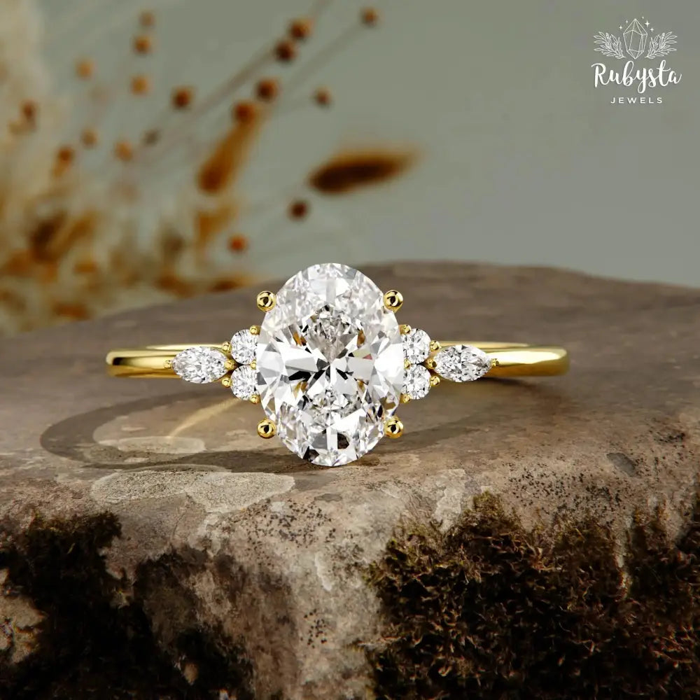 1Ct Oval Lab Diamond Engagement Ring: 14K Gold Promise Ring