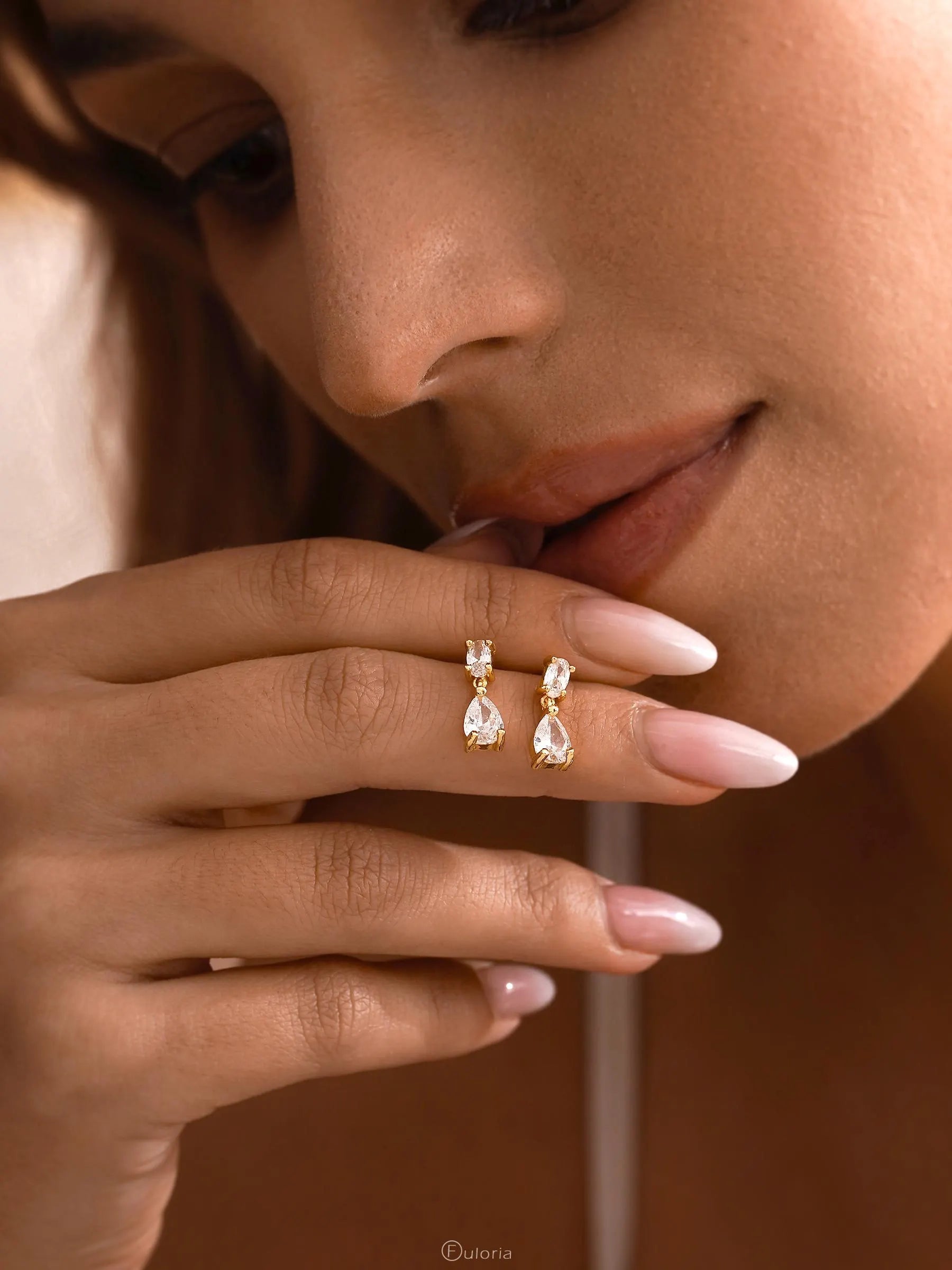 Minimalist Diamond Drop Earrings, Dainty Diamond Stud Earrings, Gold CZ Earrings, Wedding Jewelry, Bridesmaids Gift for Her,Mothers Day Gift