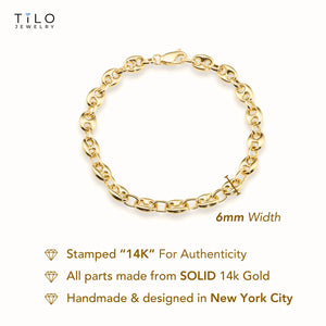 14K Yellow Gold Mariner Link Bracelet, 7.5"