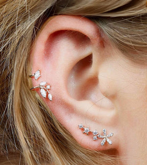 14K Gold Leaf Ear Cuff Diamond & Moissanite, No Piercing