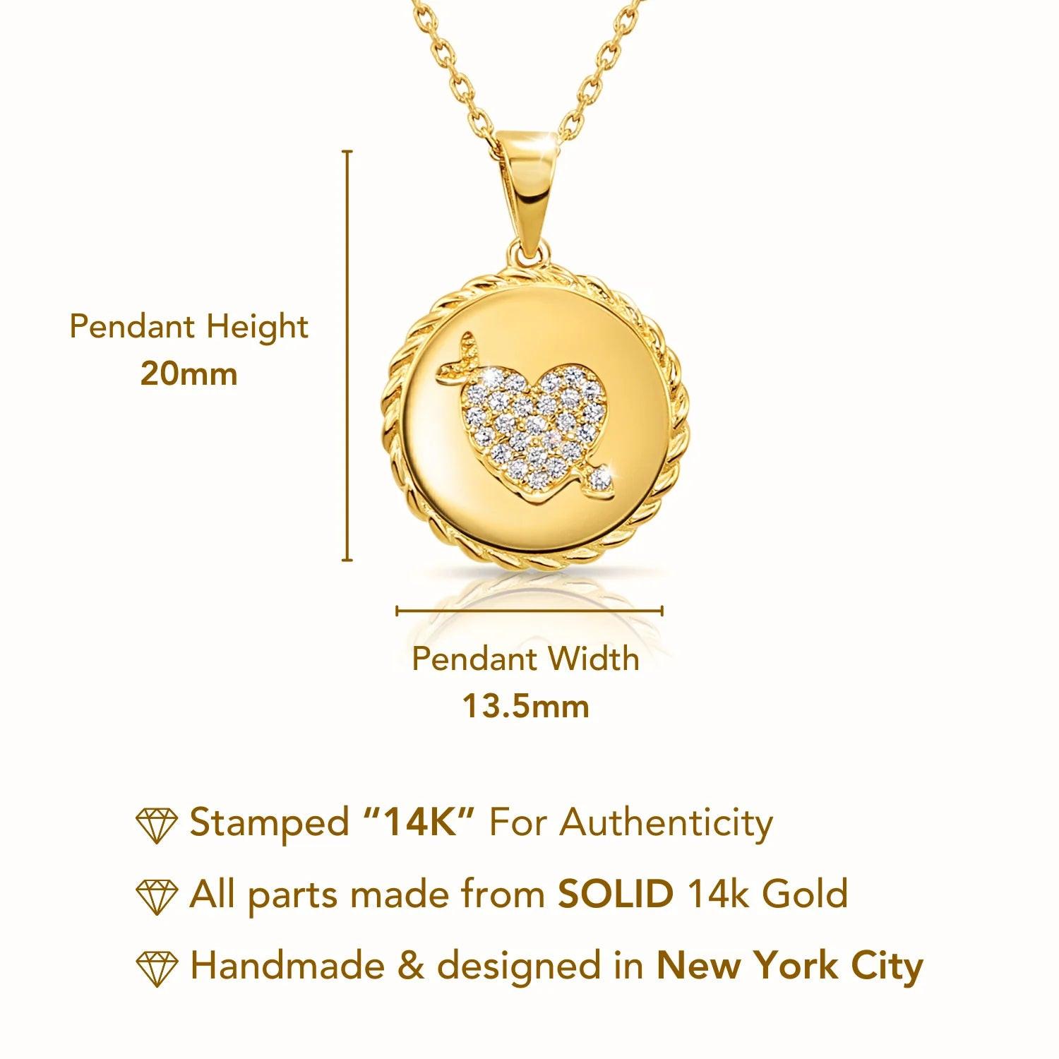 Stunning 14K Solid Yellow Gold Pave CZ Heart Pendant Necklace with 18" Cable Chain.
