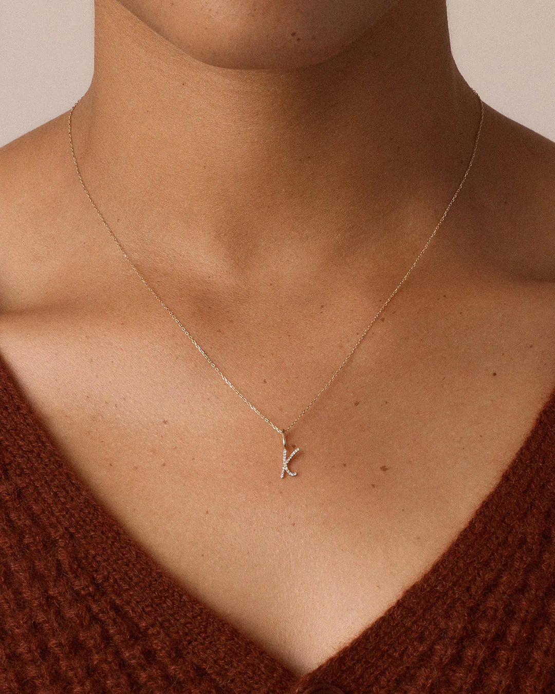 Diamond Script Alphabet Charm Necklace