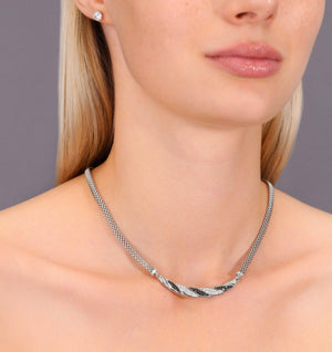 Elegant Handmade Italian 925 Sterling Silver Spiral Necklace with Black and White Design.
