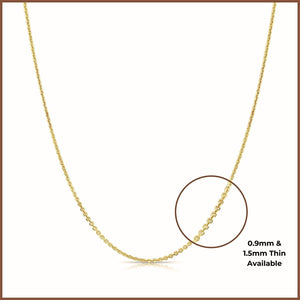 Elegant 14K Solid Yellow Gold Diamond-Cut Dainty Cable Chain Necklace - Handmade in Italy, 0.9mm-1.5mm.