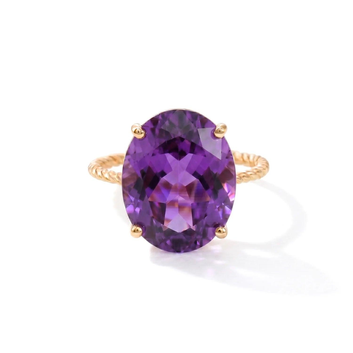 Elegant 14K Yellow Gold Purple Amethyst Oval-Cut Ring - Perfect Birthstone Gift for Her, Mother's Day & February Birthdays.