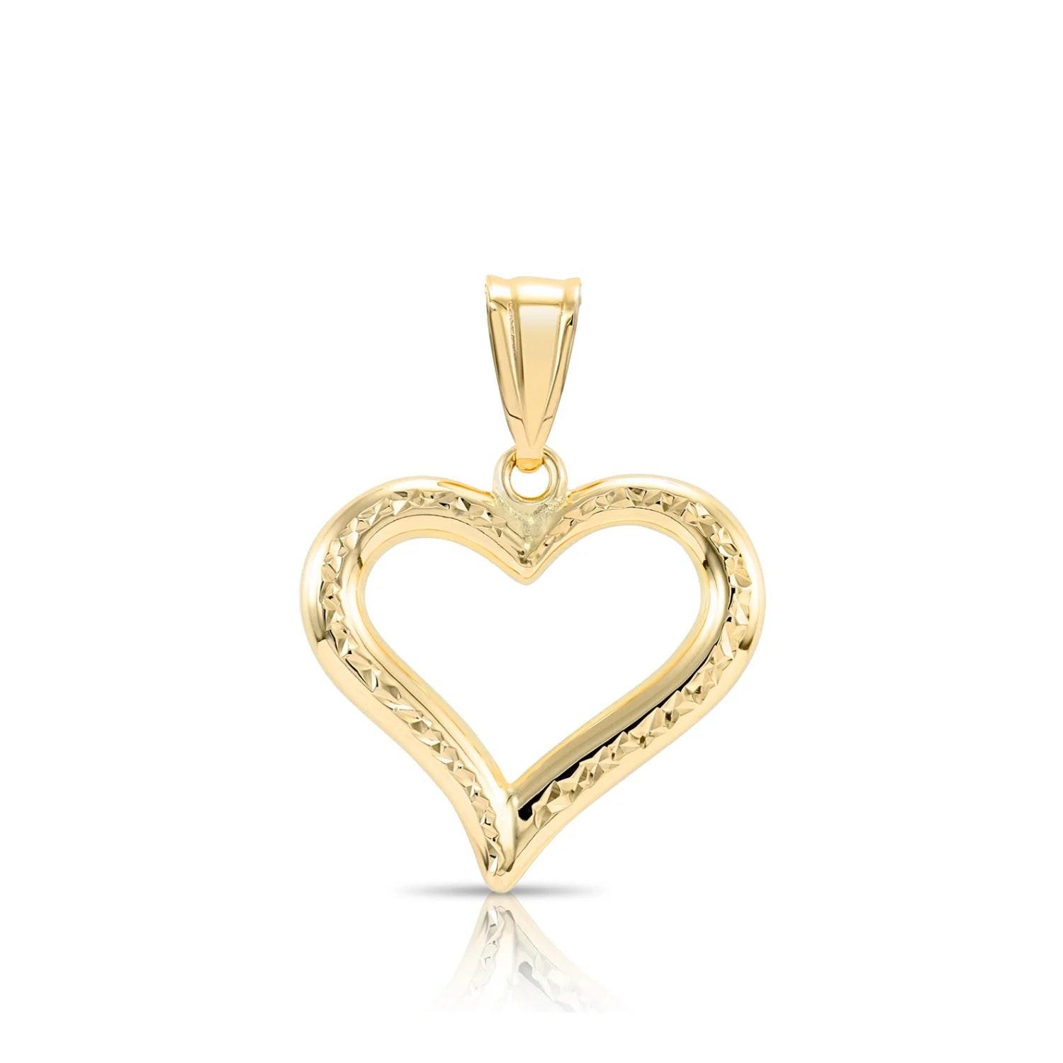 Stunning 14K Yellow Gold Diamond-Cut Heart Pendant Necklace with 18" Cable Chain.