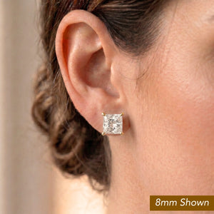 14K Yellow Gold Square Zirconia Stud Earrings, Screwback