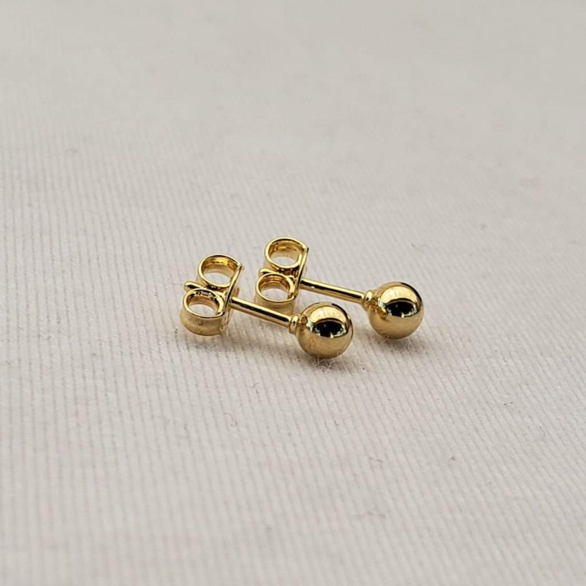 Handmade 18K Gold Plated Ball Stud Earrings, Hypoallergenic 4Mm