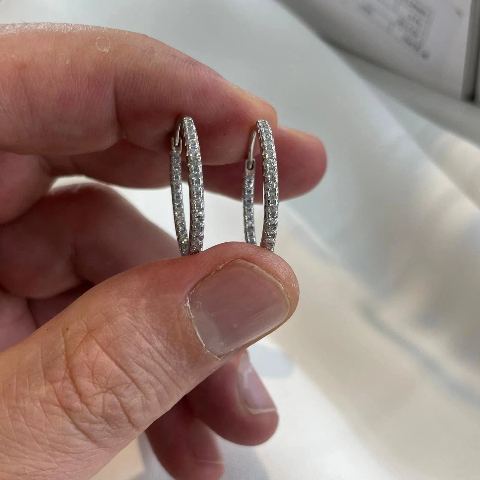 Sterling Silver CZ Hoop Earrings: 20Mm Simulated Diamond Hoops