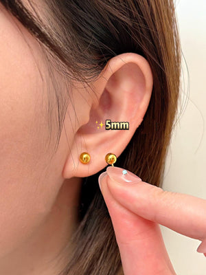 Luxurious 24K Solid Gold AU999 Minimalist Ball Stud Earrings.