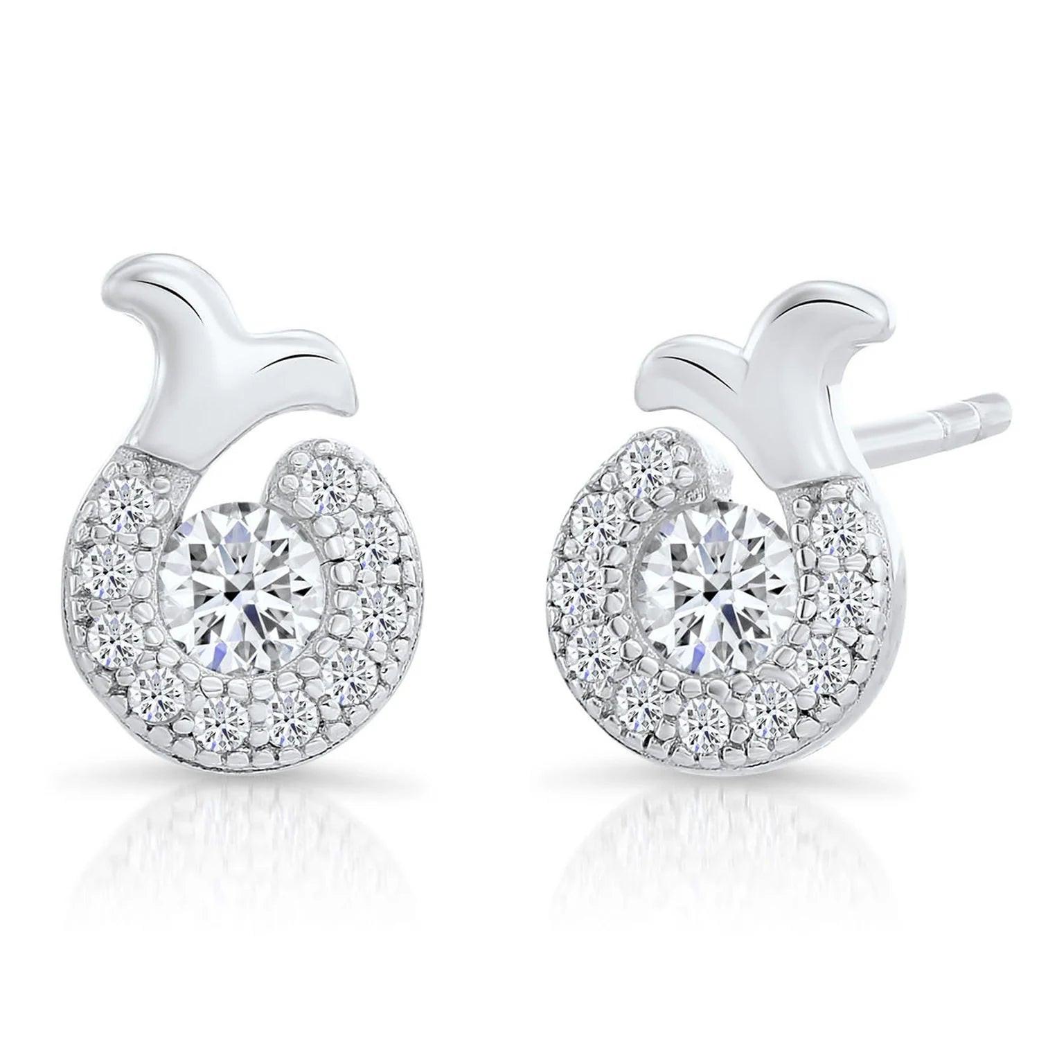 Exquisite CZ Shrimp Stud Earrings in Sterling Silver - A Delightful Seafood-Inspired Accessory.